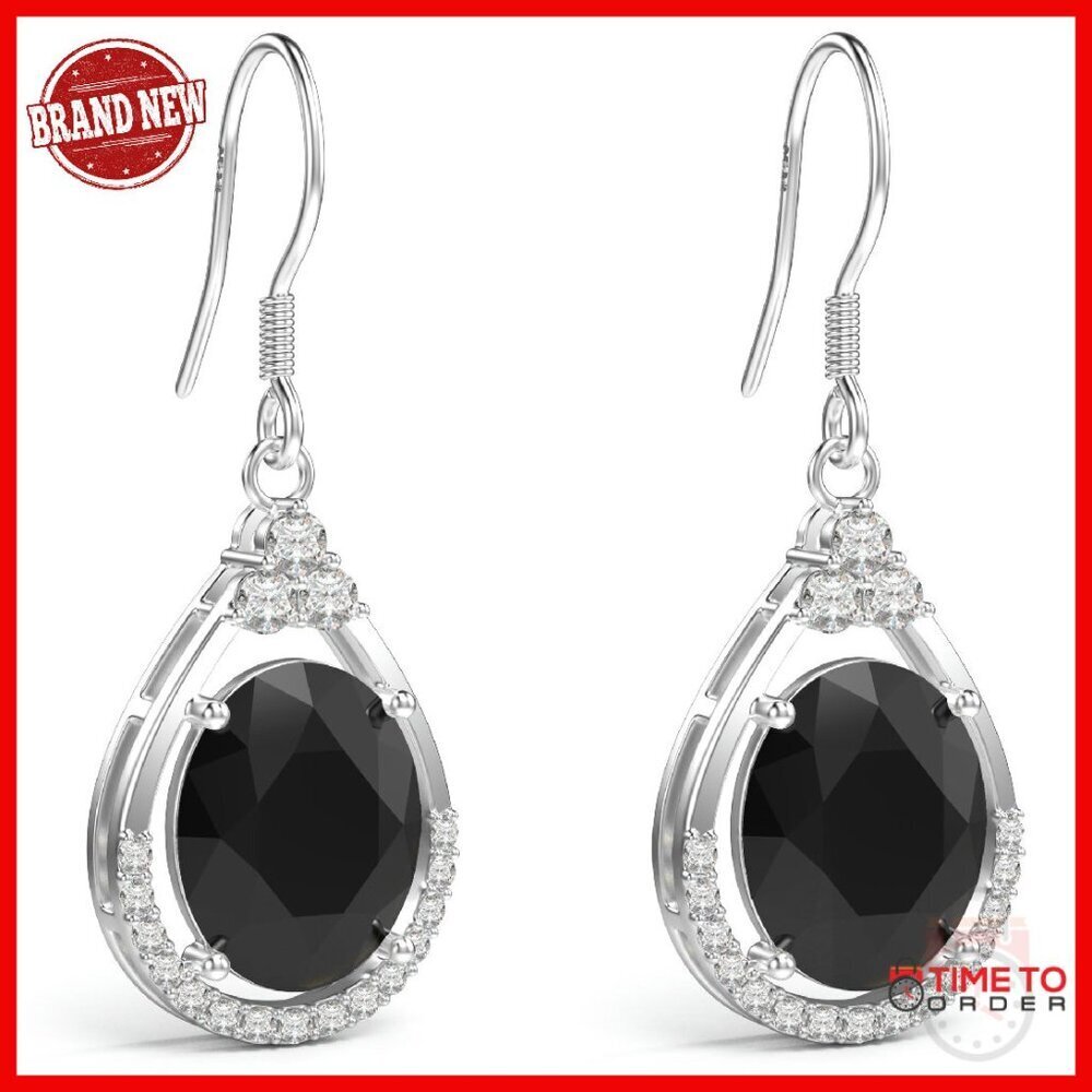Sterling Silver Oval Cubic Zirconia Drop Earrings Hypoallergenic Statement